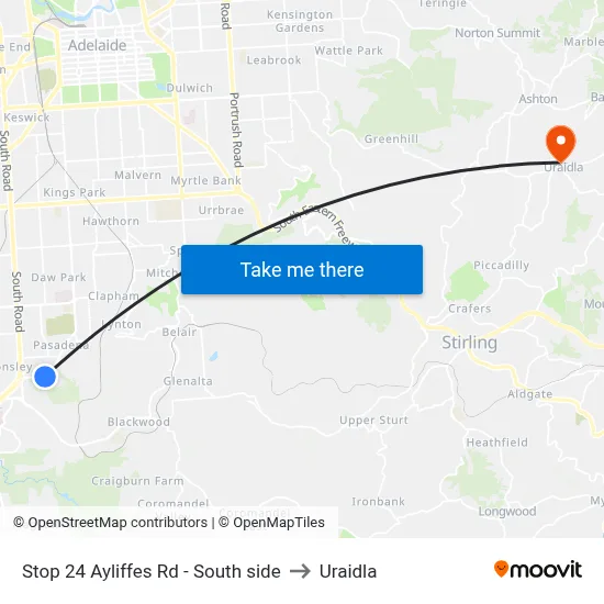 Stop 24 Ayliffes Rd - South side to Uraidla map