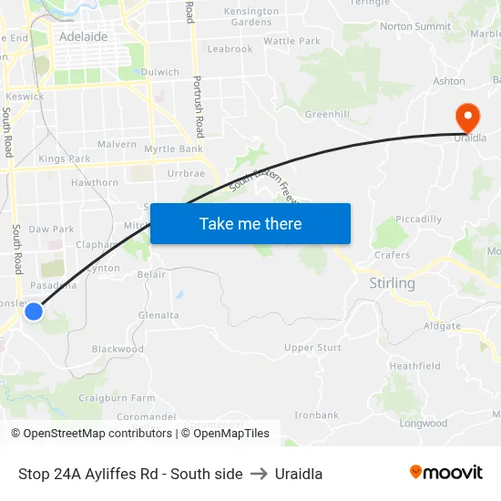 Stop 24A Ayliffes Rd - South side to Uraidla map