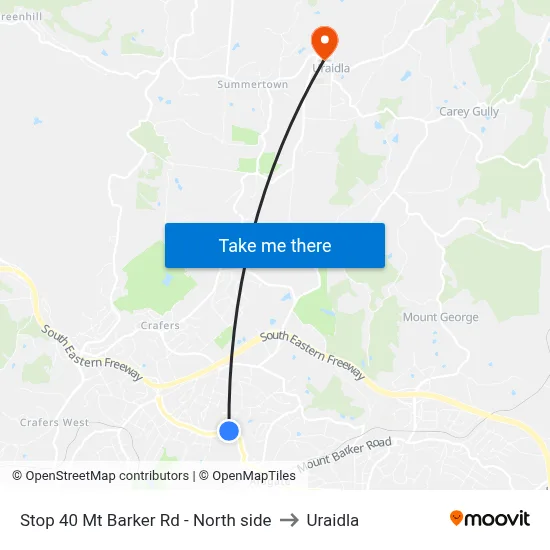 Stop 40 Mt Barker Rd - North side to Uraidla map