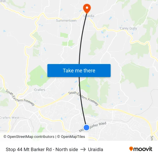 Stop 44 Mt Barker Rd - North side to Uraidla map