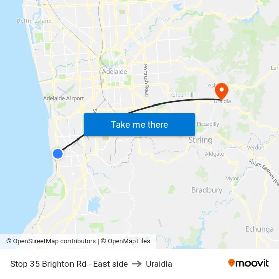 Stop 35 Brighton Rd - East side to Uraidla map