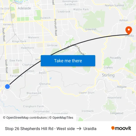 Stop 26 Shepherds Hill Rd - West side to Uraidla map