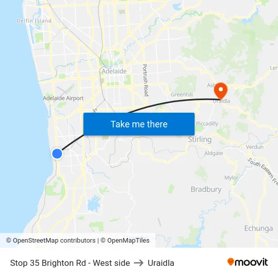 Stop 35 Brighton Rd - West side to Uraidla map