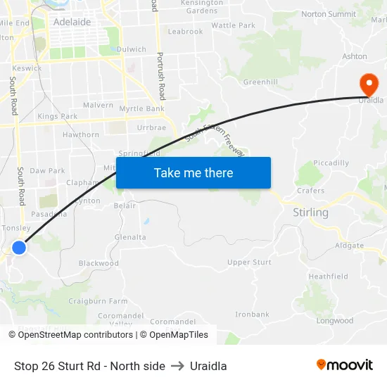 Stop 26 Sturt Rd - North side to Uraidla map