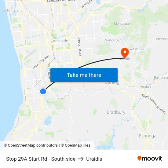Stop 29A Sturt Rd - South side to Uraidla map