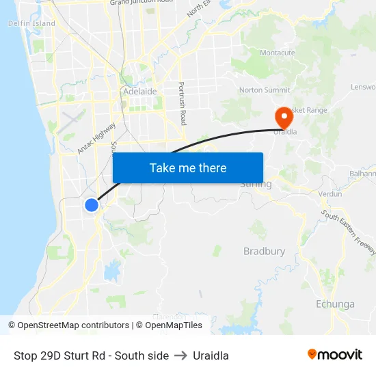 Stop 29D Sturt Rd - South side to Uraidla map