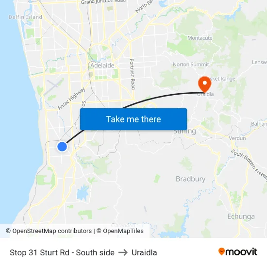 Stop 31 Sturt Rd - South side to Uraidla map