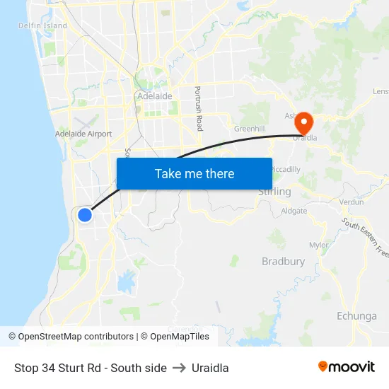 Stop 34 Sturt Rd - South side to Uraidla map