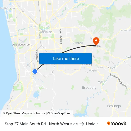 Stop 27 Main South Rd - North West side to Uraidla map