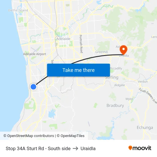 Stop 34A Sturt Rd - South side to Uraidla map