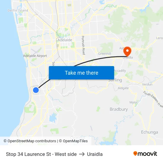 Stop 34 Laurence St - West side to Uraidla map