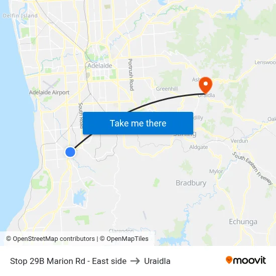 Stop 29B Marion Rd - East side to Uraidla map