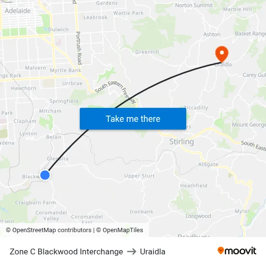 Zone C Blackwood Interchange to Uraidla map