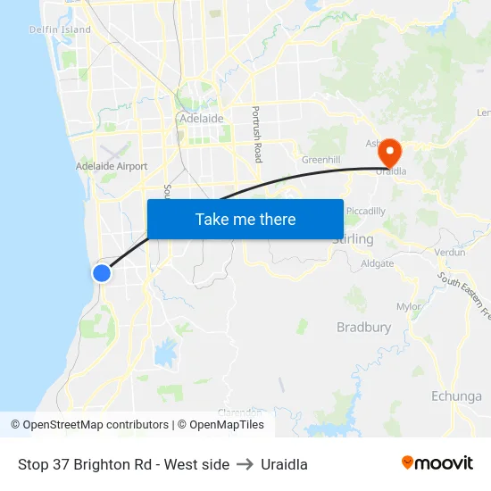 Stop 37 Brighton Rd - West side to Uraidla map