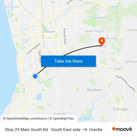 Stop 29 Main South Rd - South East side to Uraidla map