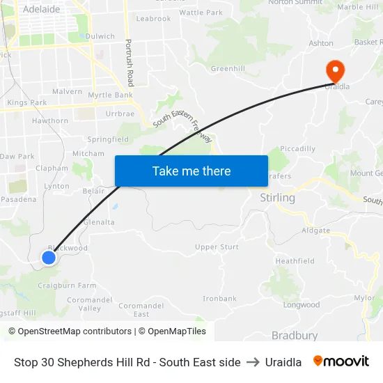 Stop 30 Shepherds Hill Rd - South East side to Uraidla map