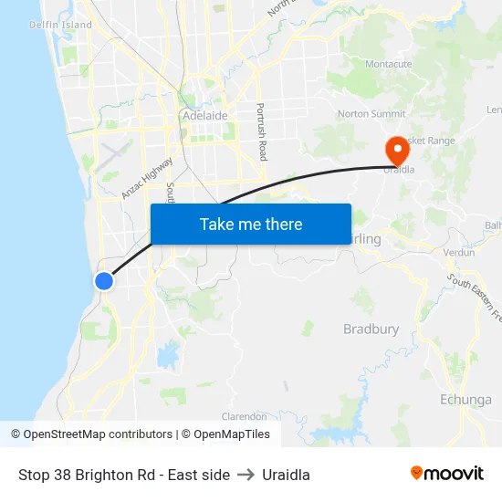 Stop 38 Brighton Rd - East side to Uraidla map