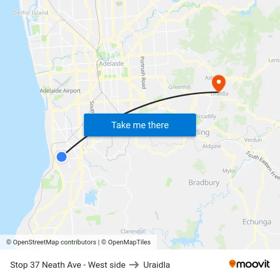 Stop 37 Neath Ave - West side to Uraidla map