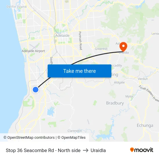 Stop 36 Seacombe Rd - North side to Uraidla map