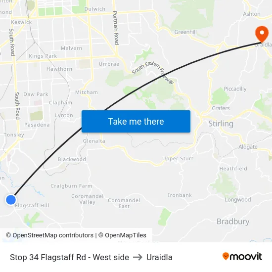 Stop 34 Flagstaff Rd - West side to Uraidla map
