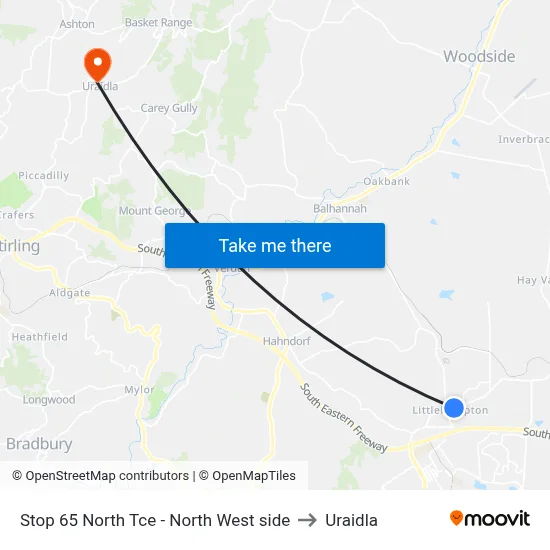 Stop 65 North Tce - North West side to Uraidla map