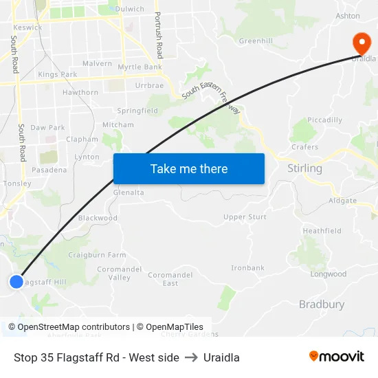 Stop 35 Flagstaff Rd - West side to Uraidla map