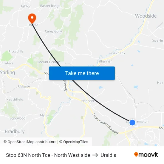Stop 63N North Tce - North West side to Uraidla map