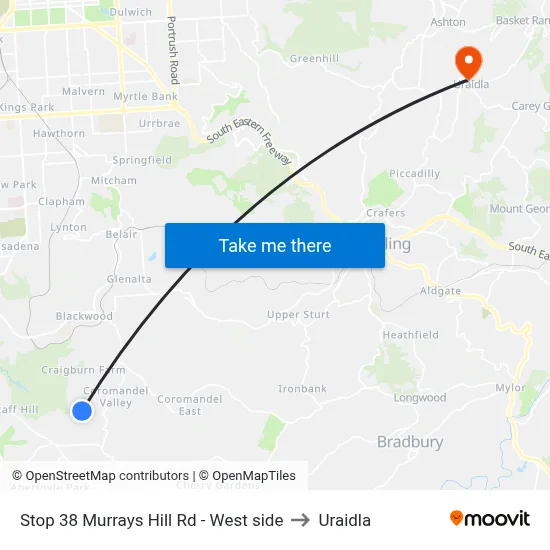 Stop 38 Murrays Hill Rd - West side to Uraidla map