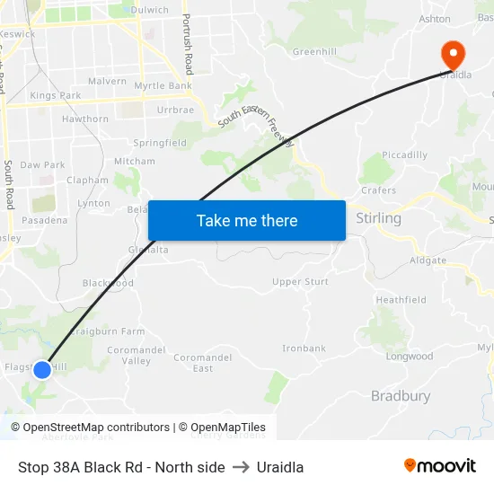 Stop 38A Black Rd - North side to Uraidla map