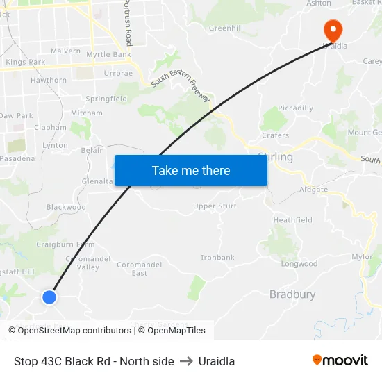 Stop 43C Black Rd - North side to Uraidla map