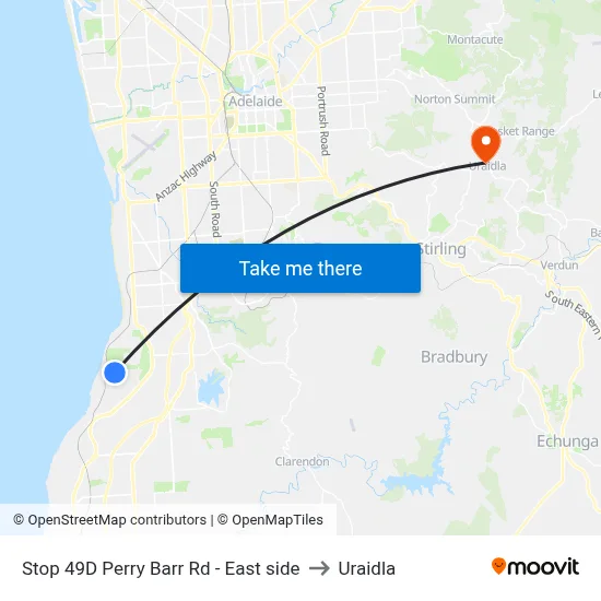 Stop 49D Perry Barr Rd - East side to Uraidla map