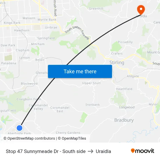 Stop 47 Sunnymeade Dr - South side to Uraidla map
