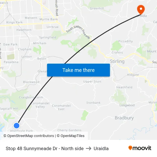Stop 48 Sunnymeade Dr - North side to Uraidla map