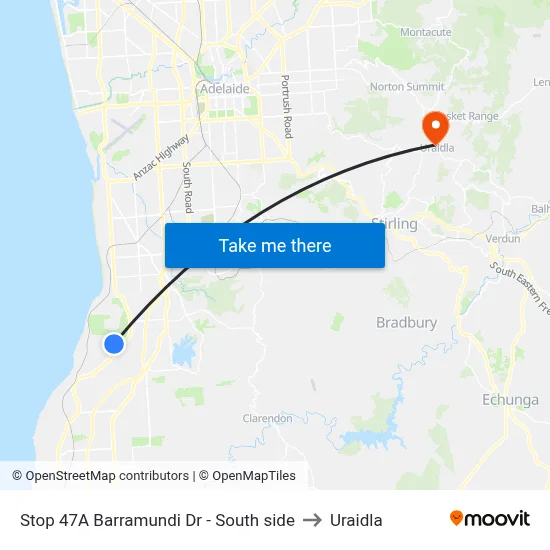 Stop 47A Barramundi Dr - South side to Uraidla map