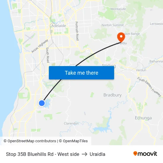 Stop 35B Bluehills Rd - West side to Uraidla map