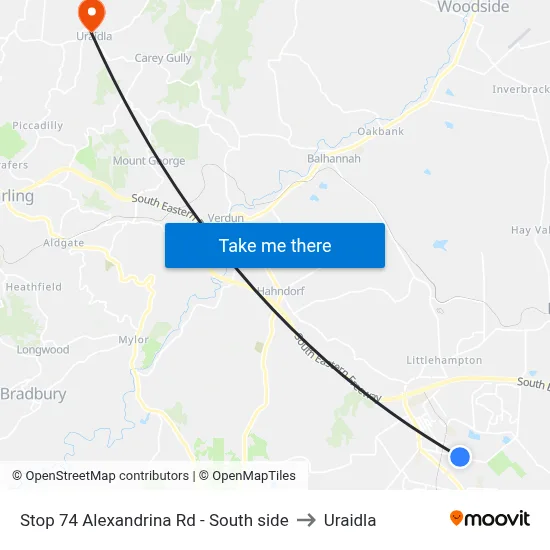 Stop 74 Alexandrina Rd - South side to Uraidla map