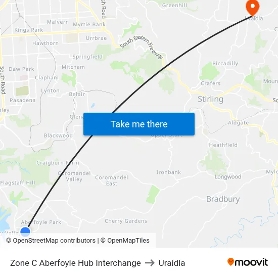 Zone C Aberfoyle Hub Interchange to Uraidla map