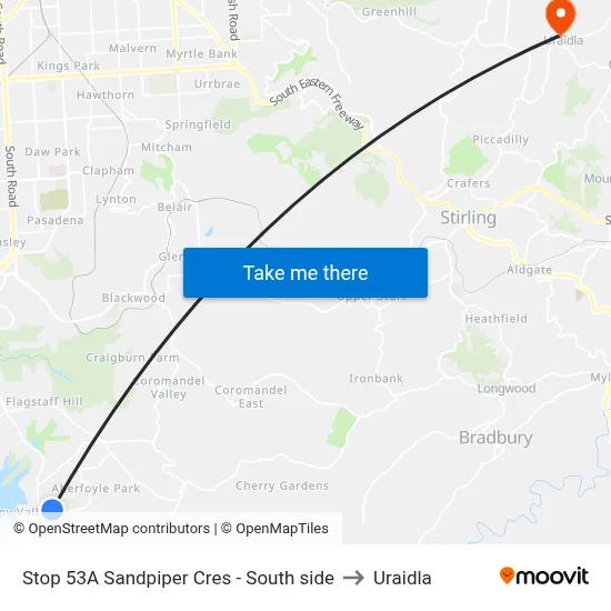 Stop 53A Sandpiper Cres - South side to Uraidla map