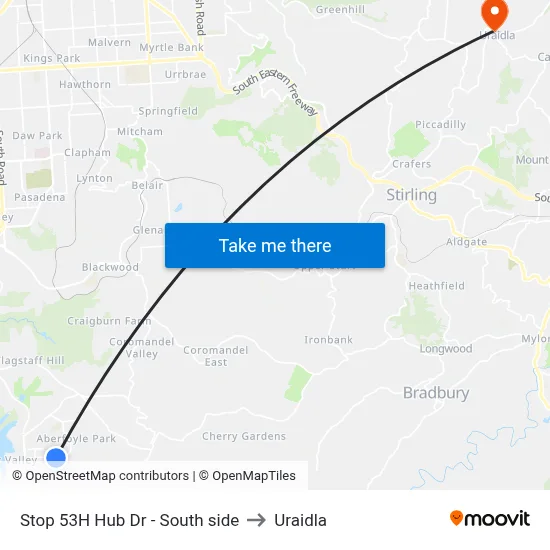 Stop 53H Hub Dr - South side to Uraidla map
