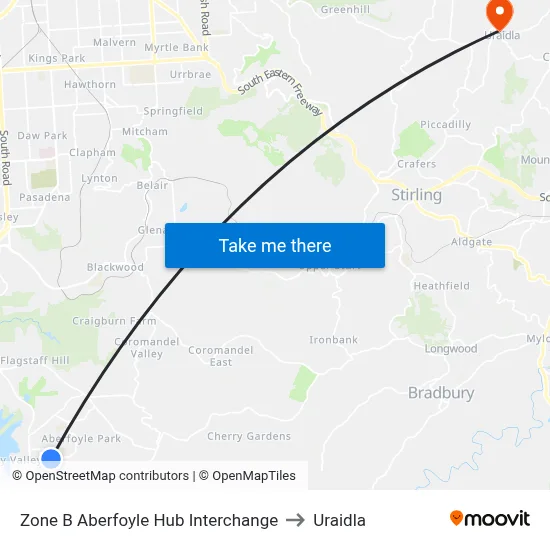 Zone B Aberfoyle Hub Interchange to Uraidla map