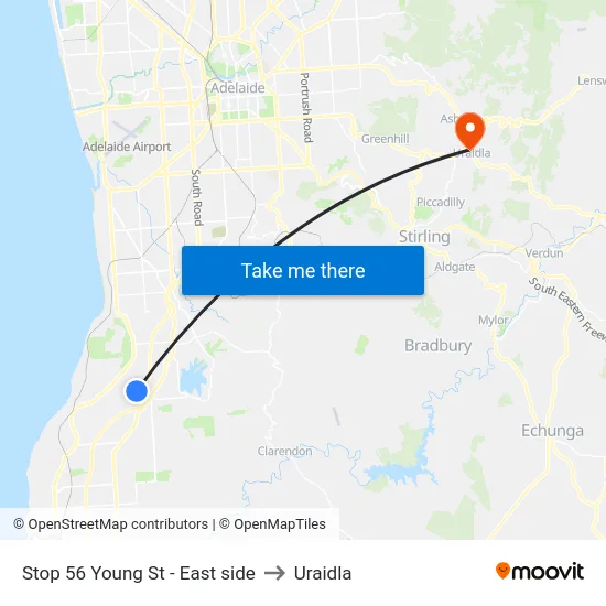 Stop 56 Young St - East side to Uraidla map
