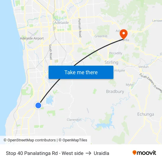 Stop 40 Panalatinga Rd - West side to Uraidla map
