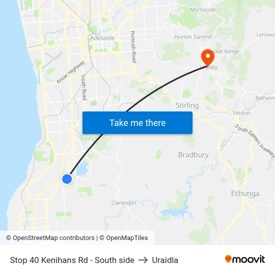 Stop 40 Kenihans Rd - South side to Uraidla map