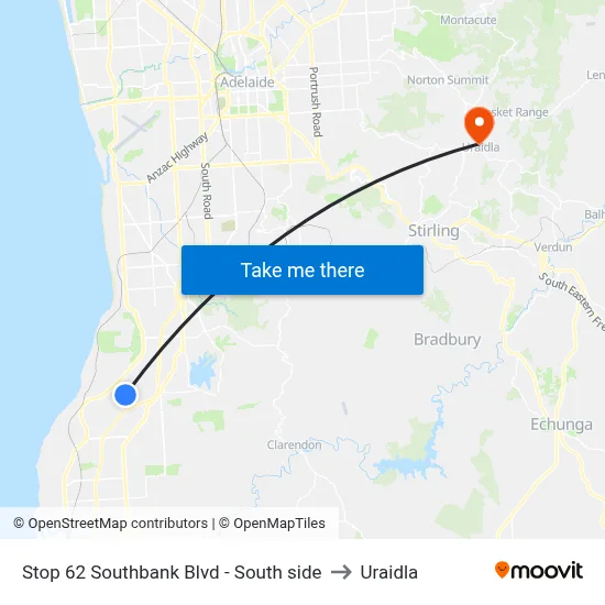 Stop 62 Southbank Blvd - South side to Uraidla map