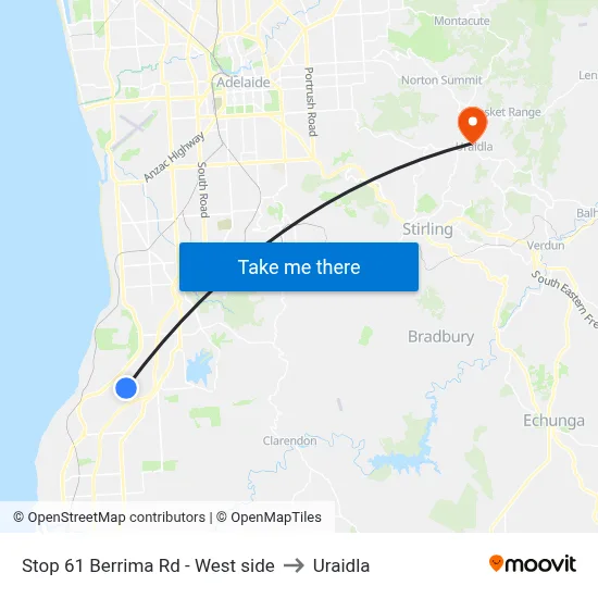 Stop 61 Berrima Rd - West side to Uraidla map