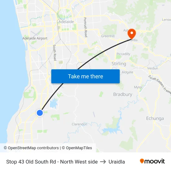 Stop 43 Old South Rd - North West side to Uraidla map