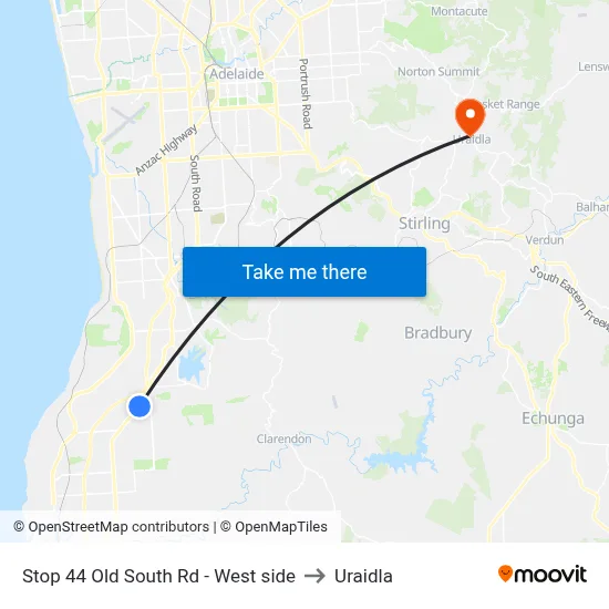 Stop 44 Old South Rd - West side to Uraidla map