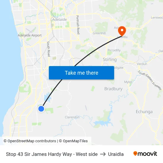 Stop 43 Sir James Hardy Way - West side to Uraidla map
