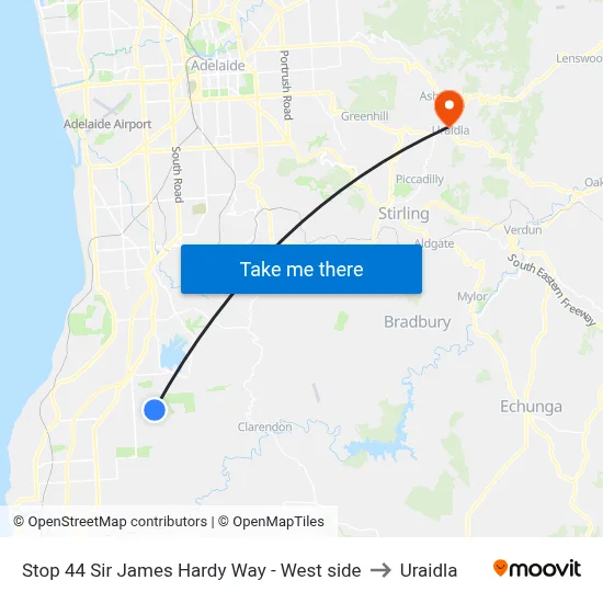 Stop 44 Sir James Hardy Way - West side to Uraidla map