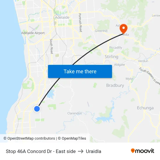 Stop 46A Concord Dr - East side to Uraidla map